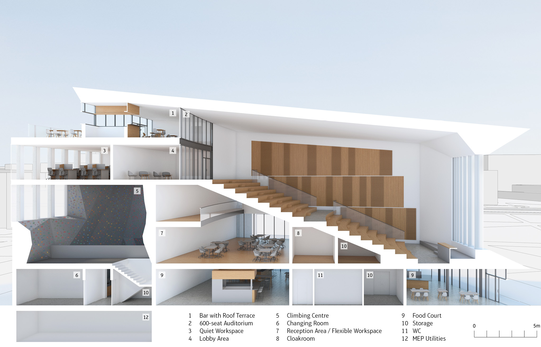 Foro: perspective section of cultural centre  |  Jacob Bley Griffiths